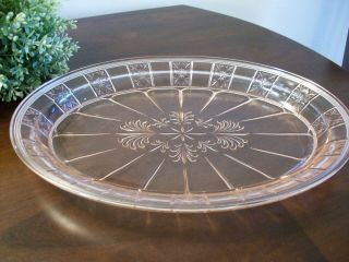 Vintage Pink Depression Glass Oval Platter Plate Serving Tray " Fleur De Lis "