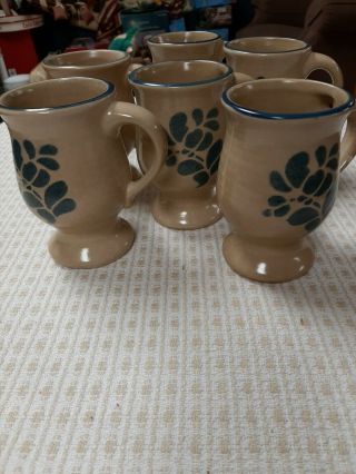 Set Of 6 Pfaltzgraff Folk Art 10 Oz Footed Pedestal Mugs Coffee