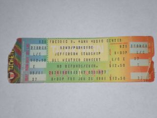 Jefferson Starship Concert Ticket Stub - 1981 - Modern Times Tour - Grace Slick - Pa