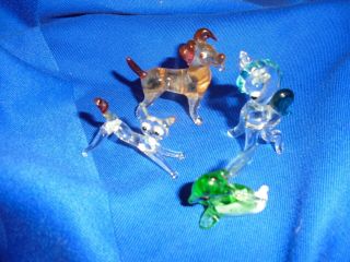 4 X Vintage Murano ? Glass Figures - Dog,  Cat,  Bambi & Donkey
