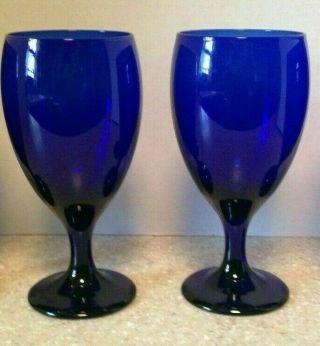 Vintage Set Of 2 Libby Cobalt Blue 7 " Glass Stemmed Goblets Glasses