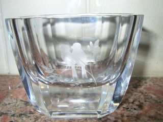 Vintage Orrefors Crystal Glass Vase 2 Birds On Branch Signed Sweden