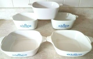 5 Corning Ware Blue Cornflower Baking Dishes 2 P 41 - B Dish & 2 P 43 - B,  1 Plain