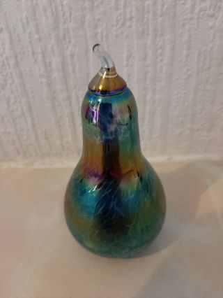 John Ditchfield 3.  5 " Glasform Iridescent Pear Solid Glass Paperweight Art Glass