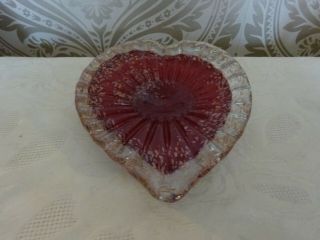 Vintage Retro Art Glass Murano Heart Shape Red Gold Rib Dish 20cm X 17cm