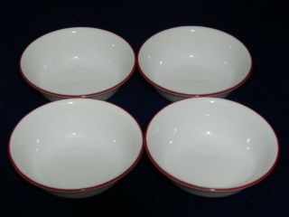 Corelle By Corning SPLENDOR 18 Ounce Soup/Cereal Bowls Set of 4 White w/ Red Rim 2