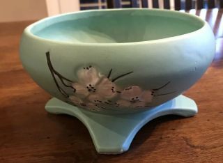 Vintage Collectible Mccoy Pottery Jade Green Dogwood Footed Planter Bowl