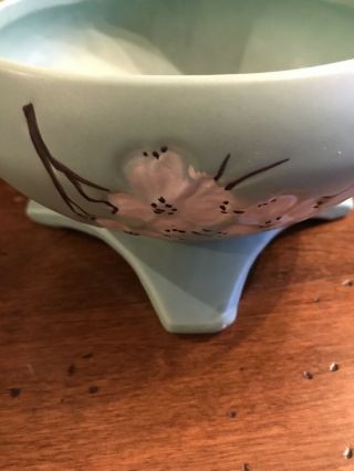 Vintage Collectible McCoy Pottery Jade Green Dogwood Footed Planter Bowl 4