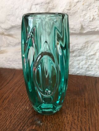 Vintage Murano Retro Mid Century Art Glass Vase In Green