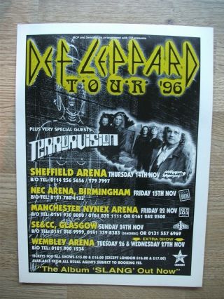 Def Leppard Uk Tour Dates 1996 - Advert Poster 30 X 22 Cm