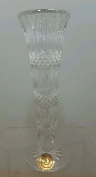 Highly Polished Cut Crystal " Diamond Ribbed " Footed Vase 9½ " Made In Germany