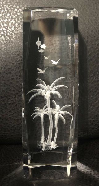 Gorgeous Unique Glass Art Palm Trees 3d Laser Etched Crystal Paperweight
