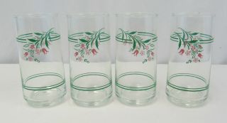 Corelle By Corning " Rosemarie " Set Of 4 - 16oz Tumbler Glass Cups Pink Floral