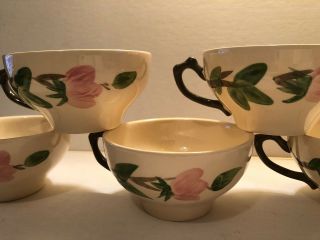 Set Of 5 Franciscan Desert Rose Tea Cups Hand Painted Flat Brown Handles England