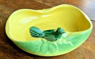 Vintage Mccoy Yellow Green Bird Bath Planter Dish Oval Planting Bowl
