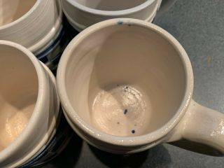 Set of 4 Williamsburg VA Cobalt Blue Checker Salt Glaze Pottery Stoneware Mugs 6
