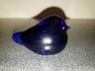 Elegant Cobalt Solid Blue Hand Made Glass Bird Signed By Artist Collectible Rare