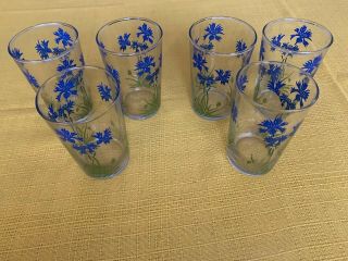 6 Retro Glass Beakers Blue Cornflower 50s 60s 70s Vintage Camper Caravan Drink