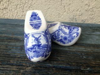 2 Vintage Delfts Blauw Holland Argo Ceramic Iconic Clogs Salt & Pepper Shakers