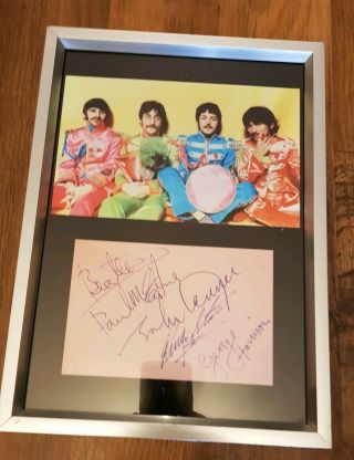 The Beatles Sgt Peppers Signed Photo Printed Autographed Framed Size 22cm X 30.  5