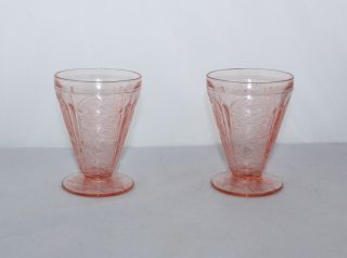 Depression Era Jeannette Glass Cherry Blossom Pink Footed Juice Glasses
