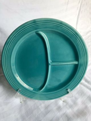 Vintage Fiestaware Plate 10.  5” Divided Turquoise Early Full Glaze 1939 -