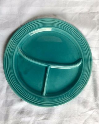 Vintage Fiestaware Plate 10.  5” Divided Turquoise Early Full Glaze 1939 - 5
