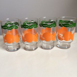 Vintage Anchor Hocking Orange Juice Footed Glasses Set Of 4 Euc Retro Stackable
