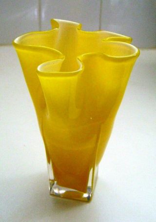 Vintage Art Glass Encased Yellow 5 3/4 " Vase - Polished Pontil