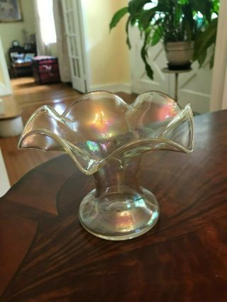 Vintage Carnival Glass Ruffled Vase Hand Blown Pontil Glassware