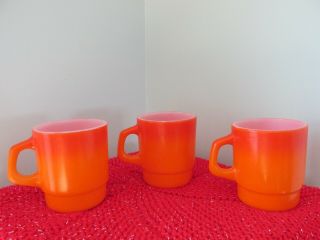 3 Vintage Fire King Anchor Hocking Coffee Cup Mug Orange Shaded Stackable