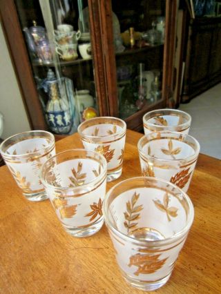 Vintage Frosted Gold Leaf Shot Glasses,  Set Of 6
