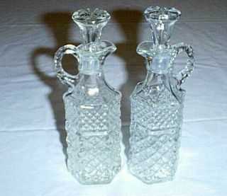 Wexford Glass Diamond Pattern Vinegar & Oil Dressing Cruets And Glass Stoppers