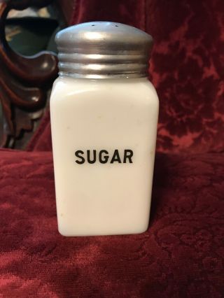 Vintage Hotpoint Depression Milk Glass Square " Sugar " Shaker W/metal Lid.  Nic