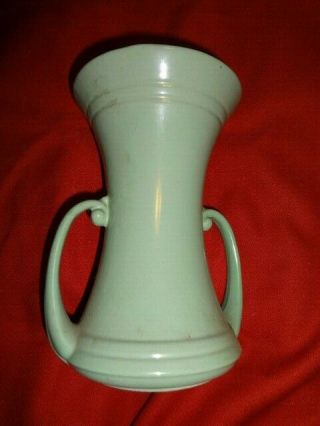 Vintage Abingdon Double - Handled Vase Usa Pottery Green 152 Art Deco