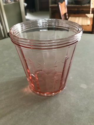Vintage Pink Depression Glass Ice Bucket Etched Floral Pattern