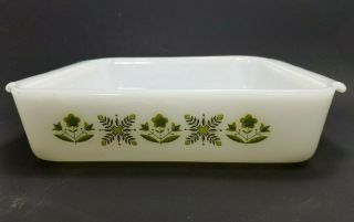 Vintage Anchor Hocking Fire King 8 " Square Baking Pan Green Meadow Milk Glass