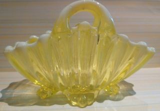 Rare Antique Victorian Davidson Glass Vaseline Pearline Posy Basket C1889