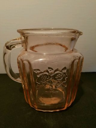 Vintage Pink Depression Cabbage Rose Glass Water Pitcher