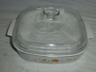 Vintage Corning Ware A - 10 - B Wildflower Casserole Dish with Lid 10 x 10 x 2 