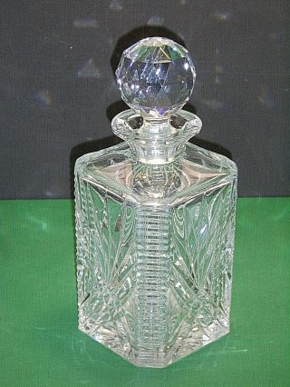 Square Lead Crystal Whiskey Decanter W/ Beveled Notched Corners