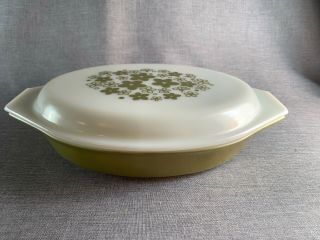 Pyrex 063 Green Crazy Daisy 1 Qt Divided Casserole Dish With 945 - C37 Lid