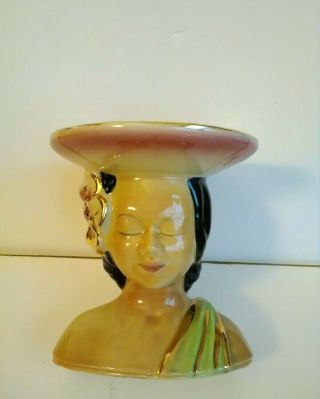 Vintage Shawnee Pottery Hawaiian Polynesian Girl Head Vase 896 With Gold Accents
