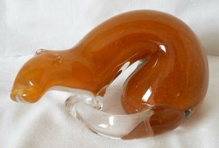 Langham Glass,  Tan Brown & Clear Glass Otter Paperweight,  With Label