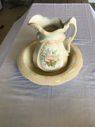 Vintage Creamer Pitcher And Wash Bowl Basin Fruit Porcelain L386