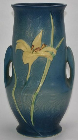 Vintage And Estate Fresh Roseville Pottery Zephyr Lily Blue Vase 138 - 10