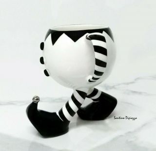 The Jester Tea Cup Walking Pottery Black And White Ceramic Hand Made Studio Ware