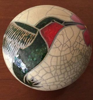 Raku Pottery / Spherical Art Piece / 3 7/8 " X 4 5/8 " / Signed & Dated / Ca.  1996