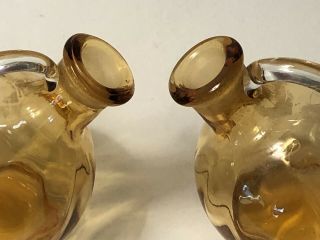Vintage Mid Century Amber Color Hand Blown Glass Vinegar & Oil Cruet Set 4