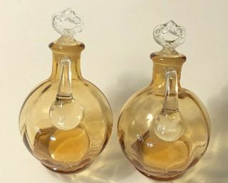 Vintage Mid Century Amber Color Hand Blown Glass Vinegar & Oil Cruet Set 5